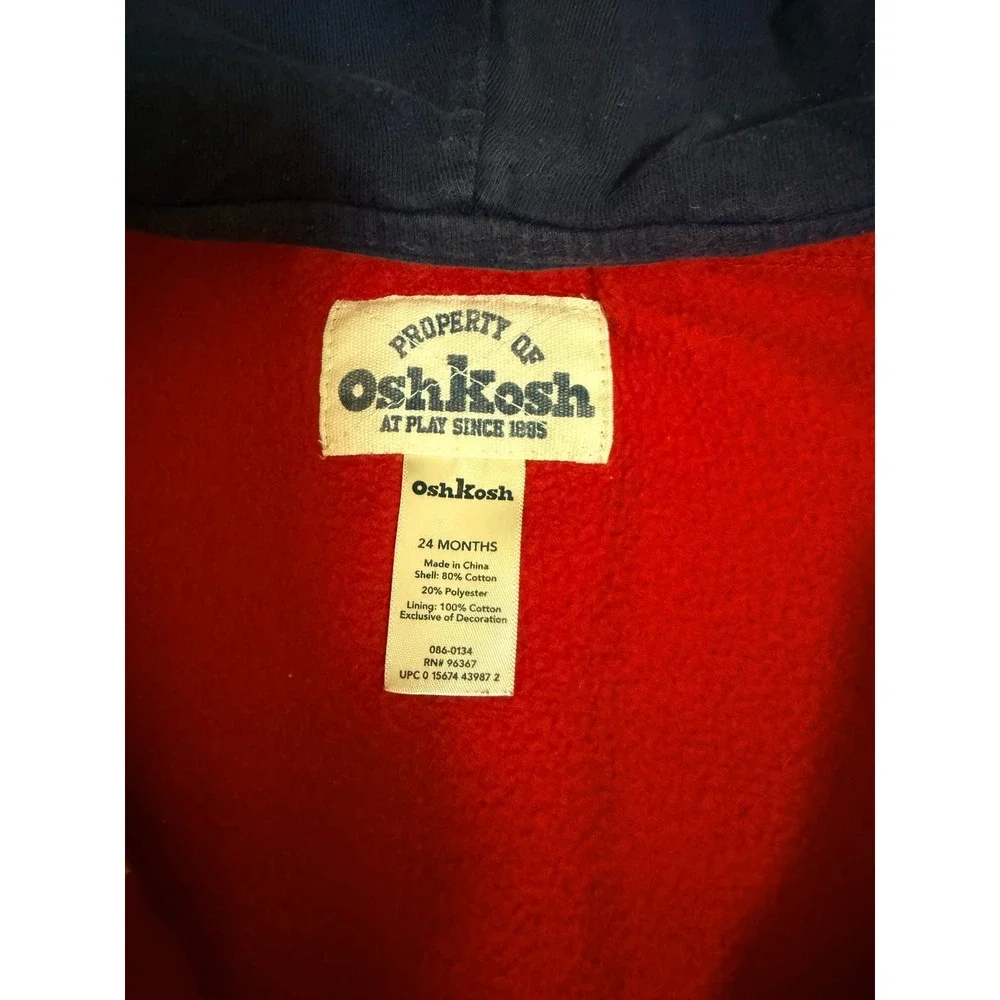 OshKosh Zip Up Hoodie 24M Red Logo Patch Cotton Blend Fleece